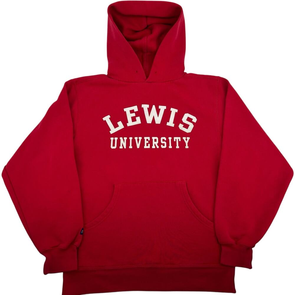 Vintage 90s y2k Mens Red JanSport Lewis University Flyers Hoodie Sweatshirt Sz S